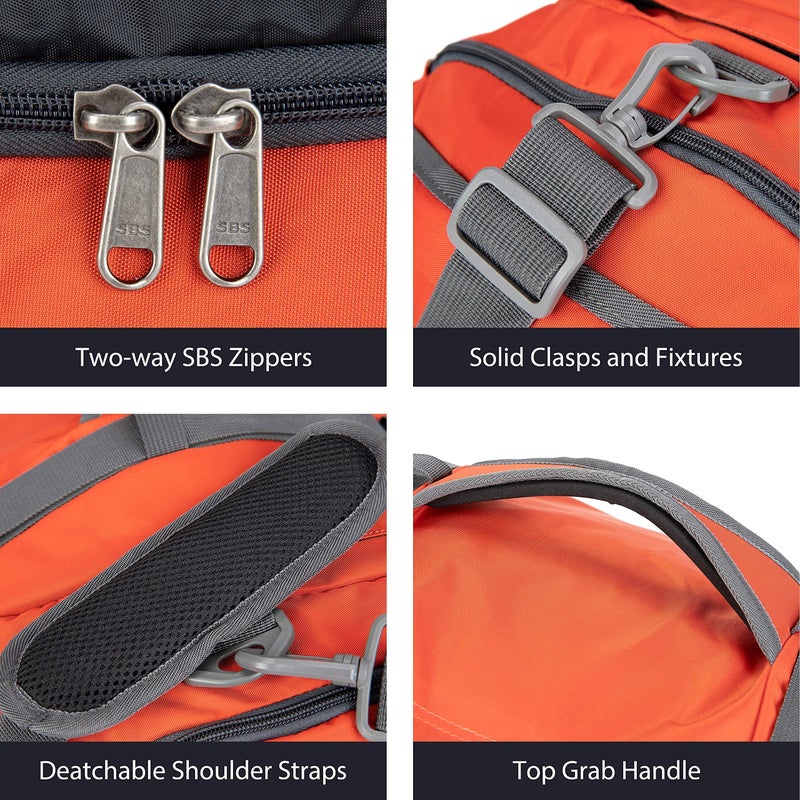 Ubon Duffel Backpack Bag Weekender Bags with Padded Straps for Travel Gym Sports (Orange,65L) - Image 3